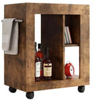 Meuble bar rustique Homy Casa avec plateau en marbre et roulettes, chariot de rangement mobile marron pour cuisine et salon