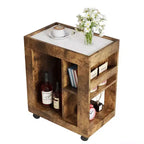 Meuble bar rustique Homy Casa avec plateau en marbre et roulettes, chariot de rangement mobile marron pour cuisine et salon