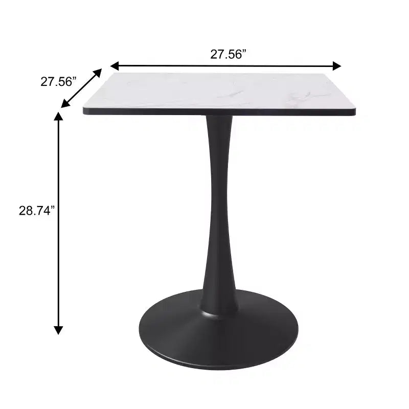 Table à manger carrée LeisureMod Bristol avec plateau en MDF et piètement colonne en acier noir pour cuisine et salle à manger modernes