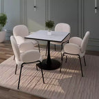 Table à manger carrée LeisureMod Bristol avec plateau en MDF et piètement colonne en acier noir pour cuisine et salle à manger modernes