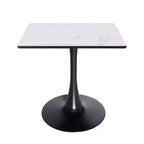 Table à manger carrée LeisureMod Bristol avec plateau en MDF et piètement colonne en acier noir pour cuisine et salle à manger modernes