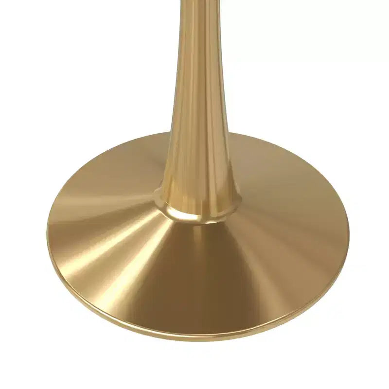Table à manger carrée LeisureMod Bristol – Plateau en MDF blanc marbré avec base piédestal en acier doré, cuisine moderne, salle à manger, café, petit appartement