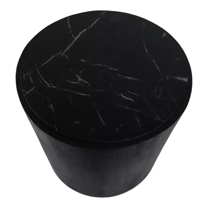 Table d'appoint moderne en pierre et bois de manguier avec élégant plateau en marbre, design rond contemporain, base en bois massif durable pour une décoration intérieure élégante