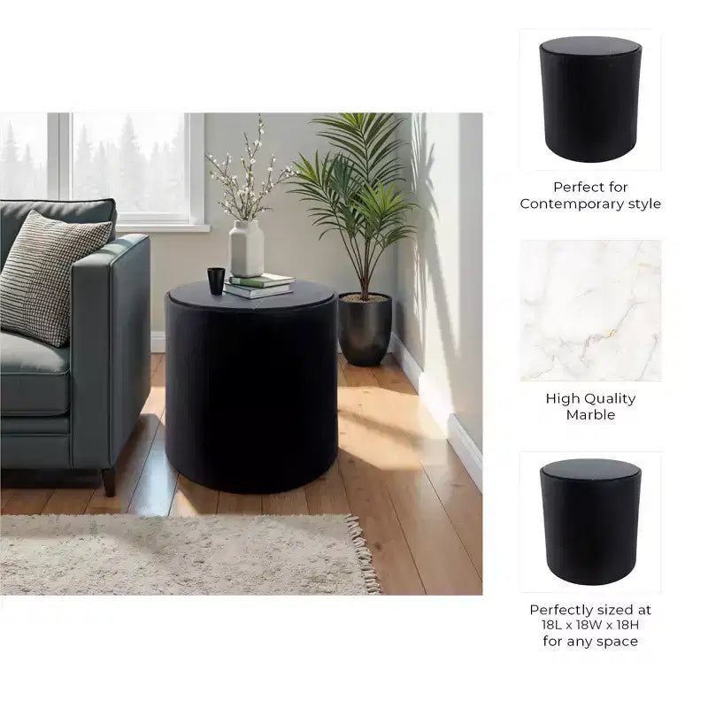 Table d'appoint moderne en pierre et bois de manguier avec élégant plateau en marbre, design rond contemporain, base en bois massif durable pour une décoration intérieure élégante