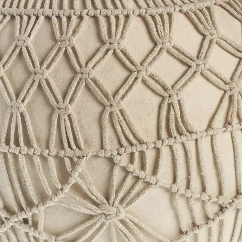 HomeRoots Pouf Ottomane ronde géométrique touffetée en coton crème de 20 pouces