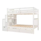 Lit superposé avec escalier double sur double pour enfants, cadre de lit superposé double avec 6 tiroirs de rangement et barrière de sécurité pour chambre à coucher ou dortoir
