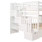 Lit superposé avec escalier double sur double pour enfants, cadre de lit superposé double avec 6 tiroirs de rangement et barrière de sécurité pour chambre à coucher ou dortoir