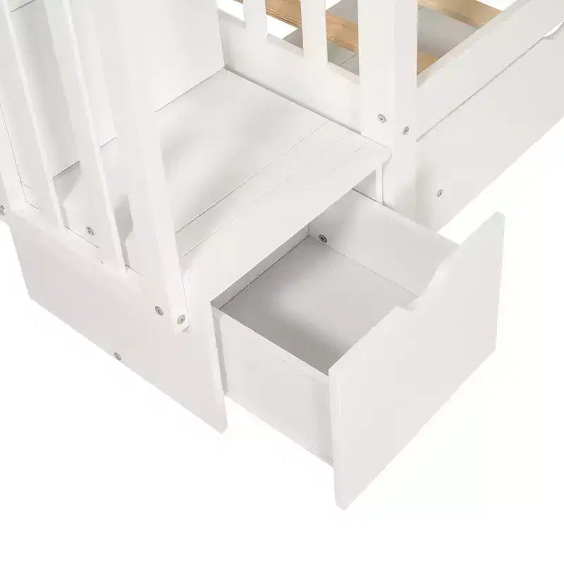Lit superposé avec escalier double sur double pour enfants, cadre de lit superposé double avec 6 tiroirs de rangement et barrière de sécurité pour chambre à coucher ou dortoir