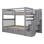 Lit superposé avec escalier double sur double pour enfants, cadre de lit superposé double avec 6 tiroirs de rangement et barrière de sécurité pour chambre à coucher ou dortoir