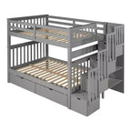 Lit superposé avec escalier double sur double pour enfants, cadre de lit superposé double avec 6 tiroirs de rangement et barrière de sécurité pour chambre à coucher ou dortoir