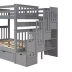 Lit superposé avec escalier double sur double pour enfants, cadre de lit superposé double avec 6 tiroirs de rangement et barrière de sécurité pour chambre à coucher ou dortoir