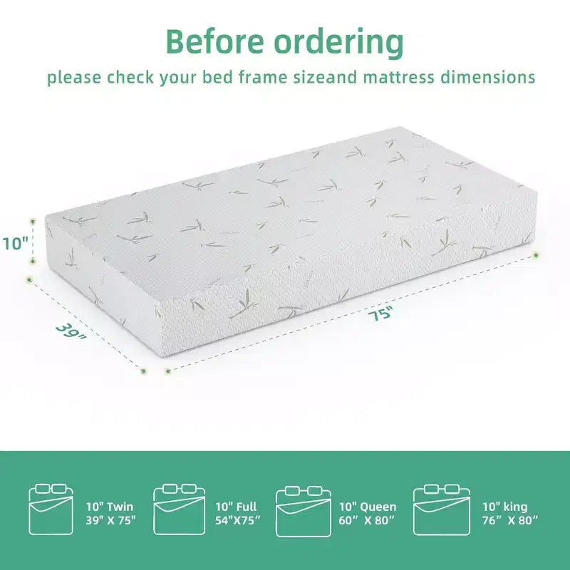 Matelas en mousse à mémoire de forme ferme moyenne 8 10 pouces avec technologie de refroidissement en gel Housse en bambou amovible Certifié CertiPUR-US Matelas en boîte