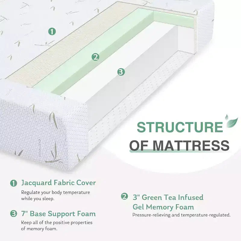 Matelas en mousse à mémoire de forme ferme moyenne 8 10 pouces avec technologie de refroidissement en gel Housse en bambou amovible Certifié CertiPUR-US Matelas en boîte
