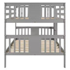Lit superposé double sur double pour enfants, cadre de lit superposé double avec barrière de sécurité pour chambre à coucher ou dortoir
