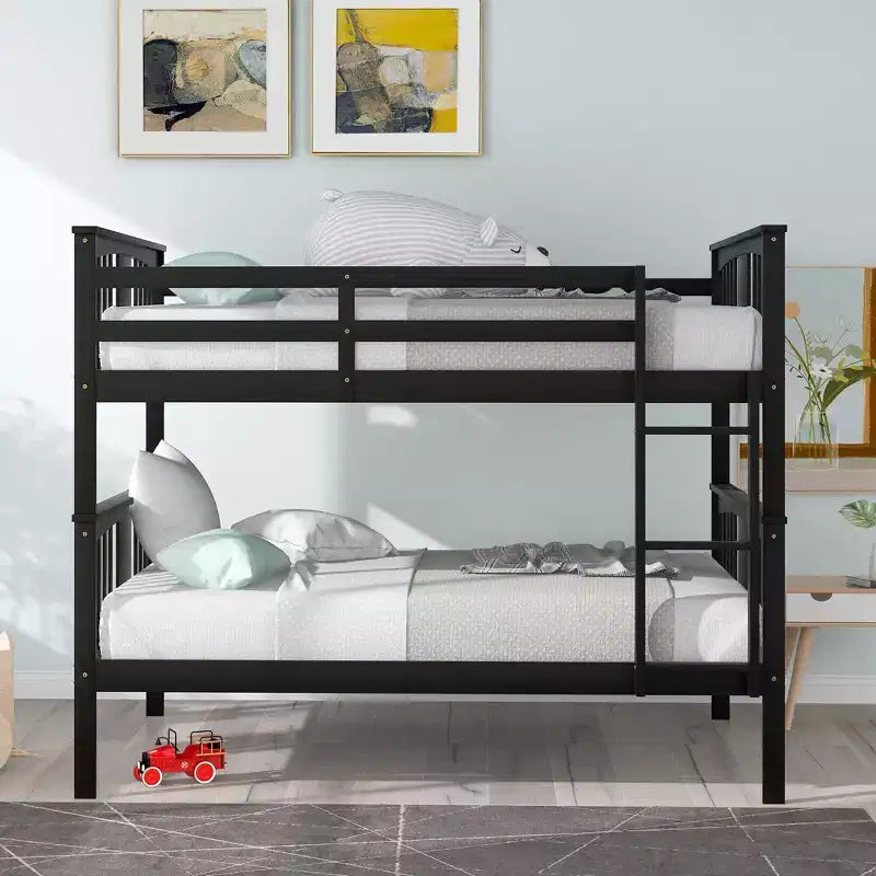 Lit superposé double sur double pour enfants, cadre de lit superposé double avec barrière de sécurité pour chambre à coucher ou dortoir