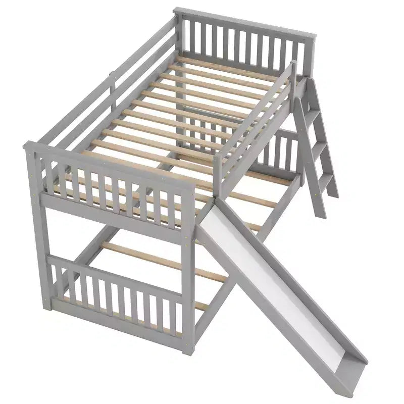 Lits superposés pour enfants, lit superposé jumeau sur jumeau avec toboggan convertible, cadre de lit superposé bas en bois pour tout-petits et adolescents