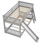 Lits superposés pour enfants, lit superposé jumeau sur jumeau avec toboggan convertible, cadre de lit superposé bas en bois pour tout-petits et adolescents