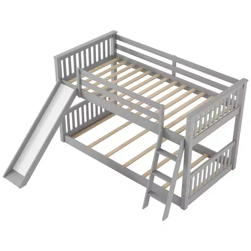 Lits superposés pour enfants, lit superposé jumeau sur jumeau avec toboggan convertible, cadre de lit superposé bas en bois pour tout-petits et adolescents