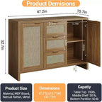 Meuble de rangement moderne en rotin COZONY, buffet 47" avec tiroirs et portes, organiseur de maison polyvalent, 3 pièces expédiées en 3 cartons