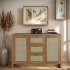 Meuble de rangement moderne en rotin COZONY, buffet 47" avec tiroirs et portes, organiseur de maison polyvalent, 3 pièces expédiées en 3 cartons