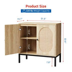 Buffet de 80 cm, Armoire de rangement en rotin avec étagères réglables, Buffet de cuisine pour salon, salle à manger, entrée