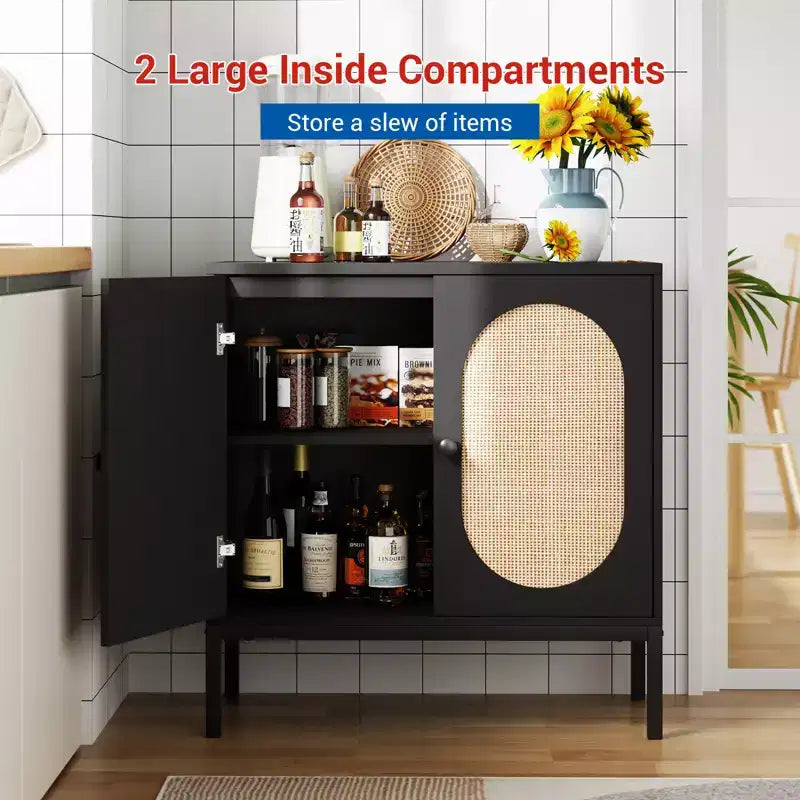 Buffet de 80 cm, Armoire de rangement en rotin avec étagères réglables, Buffet de cuisine pour salon, salle à manger, entrée
