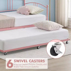 Lit de repos double en métal avec lit gigogne, cadre de lit de repos double avec lit gigogne extractible à 6 roulettes, support à lattes en acier pour canapé-lit d'appoint pour salon, chambre à coucher, appartement.