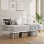 Lit de repos double en métal avec lit gigogne, cadre de lit de repos double avec lit gigogne extractible à 6 roulettes, support à lattes en acier pour canapé-lit d'appoint pour salon, chambre à coucher, appartement.
