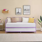 Lit de repos double en métal avec lit gigogne, cadre de lit de repos double avec lit gigogne extractible à 6 roulettes, support à lattes en acier pour canapé-lit d'appoint pour salon, chambre à coucher, appartement.