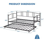Lit de repos double en métal avec lit gigogne, cadre de lit de repos double avec lit gigogne extractible à 6 roulettes, support à lattes en acier pour canapé-lit d'appoint pour salon, chambre à coucher, appartement.
