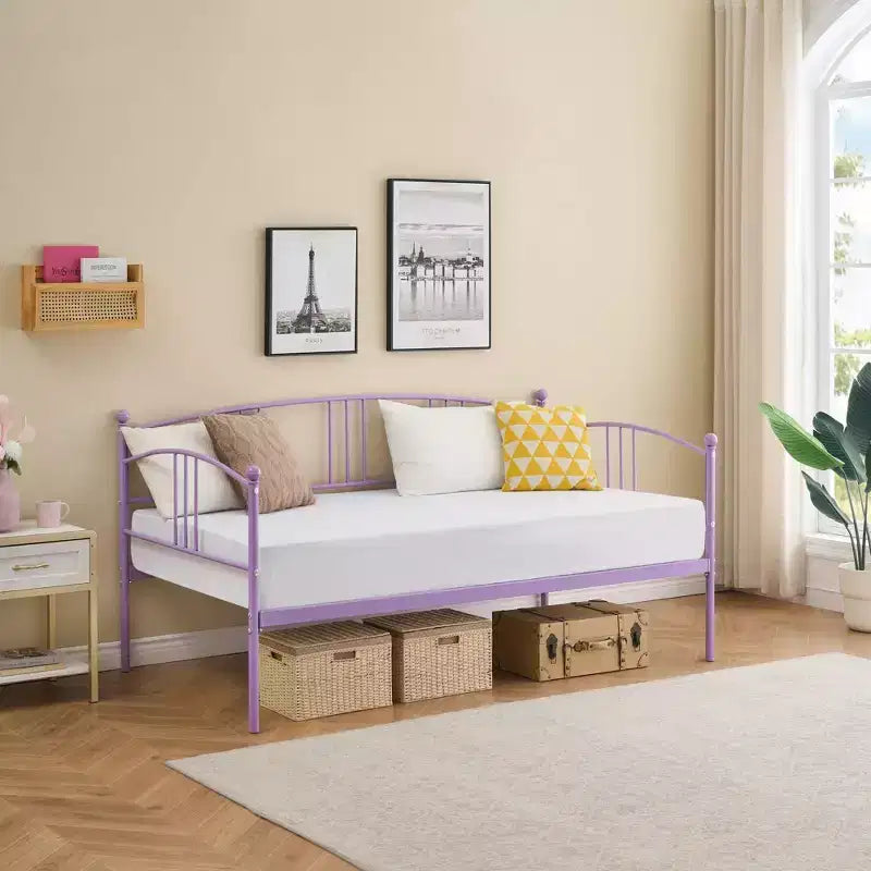 Lit de repos double en métal avec lit gigogne, cadre de lit de repos double avec lit gigogne extractible à 6 roulettes, support à lattes en acier pour canapé-lit d'appoint pour salon, chambre à coucher, appartement.