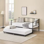 Lit de repos double en métal avec lit gigogne, cadre de lit de repos double avec lit gigogne extractible à 6 roulettes, support à lattes en acier pour canapé-lit d'appoint pour salon, chambre à coucher, appartement.