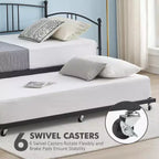 Lit de repos double en métal avec lit gigogne, cadre de lit de repos double avec lit gigogne extractible à 6 roulettes, support à lattes en acier pour canapé-lit d'appoint pour salon, chambre à coucher, appartement.