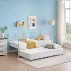 Lit de repos double en métal avec lit gigogne, cadre de lit de repos double avec lit gigogne extractible à 6 roulettes, support à lattes en acier pour canapé-lit d'appoint pour salon, chambre à coucher, appartement.