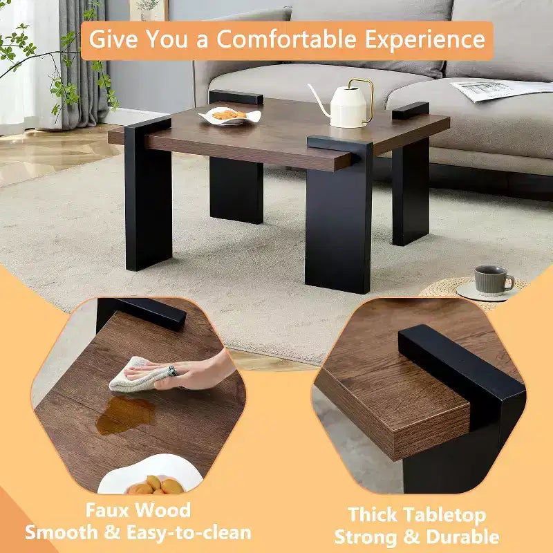 Table basse en bois avec texture grain de bois clair, Table d'appoint moderne pour balcon, chambre, salon, bureau à domicile