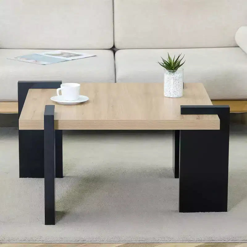 Table basse en bois avec texture grain de bois clair, Table d'appoint moderne pour balcon, chambre, salon, bureau à domicile