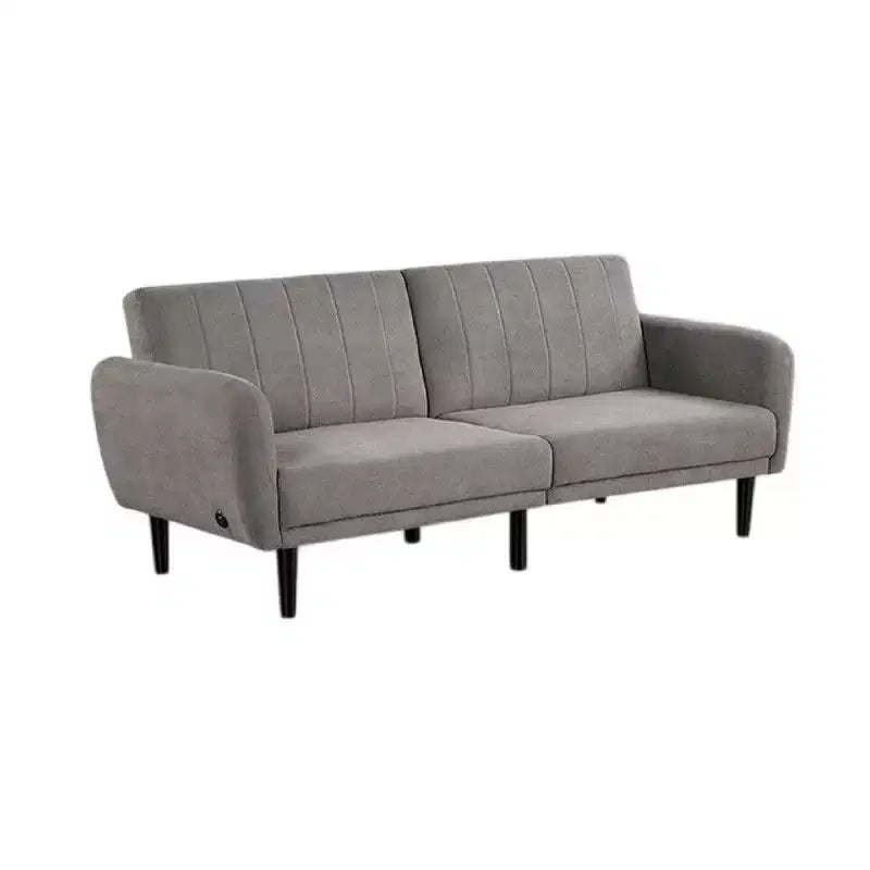 Canapé-lit futon pliant Royal Hampton, gris clair, dossier touffeté de style rétro