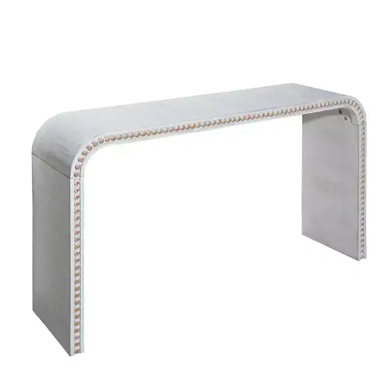 Okak 59IN Table d'entrée cascade avec perles en bois, console au design minimaliste, table d'appoint pour couloir, salon, blanc