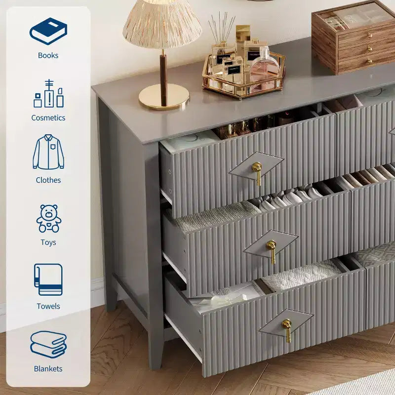 Commode à 6 tiroirs, commode de chambre moderne en bois avec tiroirs de rangement, meuble TV de style ferme pour salon, chambre à coucher, couloir