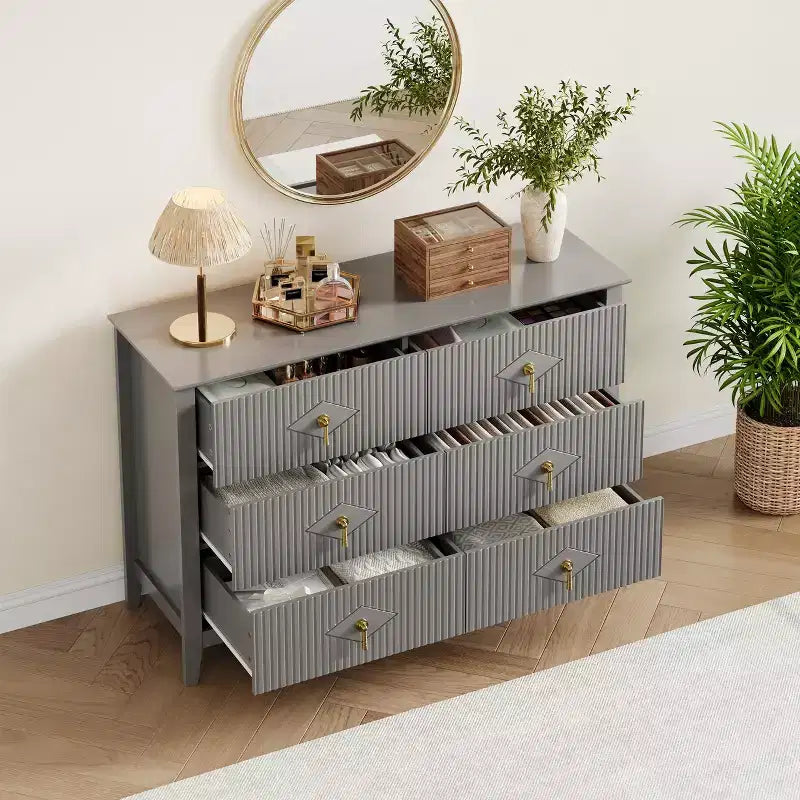 Commode à 6 tiroirs, commode de chambre moderne en bois avec tiroirs de rangement, meuble TV de style ferme pour salon, chambre à coucher, couloir