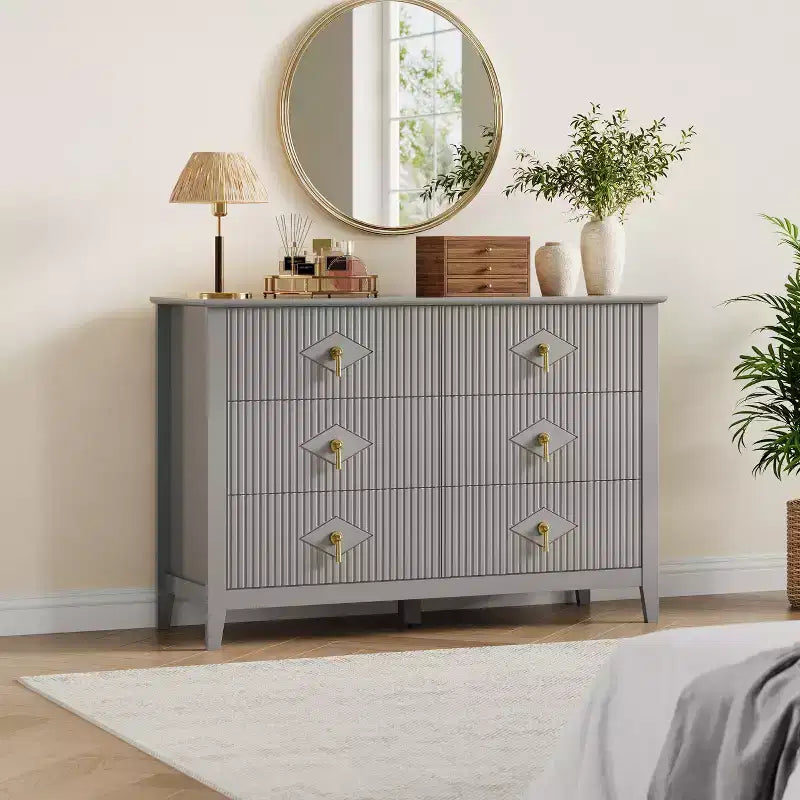 Commode à 6 tiroirs, commode de chambre moderne en bois avec tiroirs de rangement, meuble TV de style ferme pour salon, chambre à coucher, couloir