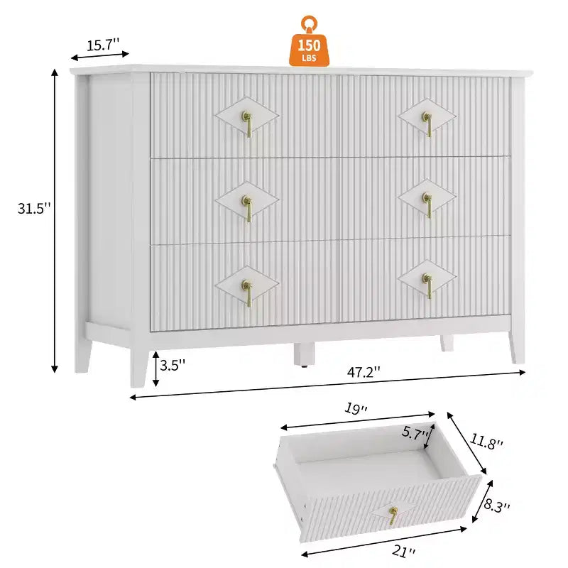 Commode à 6 tiroirs, commode de chambre moderne en bois avec tiroirs de rangement, meuble TV de style ferme pour salon, chambre à coucher, couloir