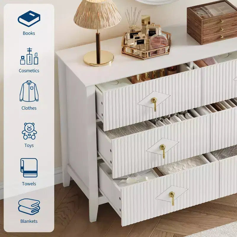 Commode à 6 tiroirs, commode de chambre moderne en bois avec tiroirs de rangement, meuble TV de style ferme pour salon, chambre à coucher, couloir