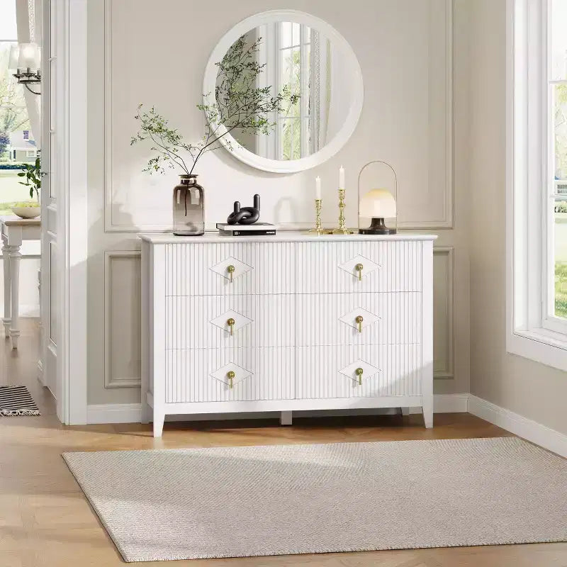 Commode à 6 tiroirs, commode de chambre moderne en bois avec tiroirs de rangement, meuble TV de style ferme pour salon, chambre à coucher, couloir