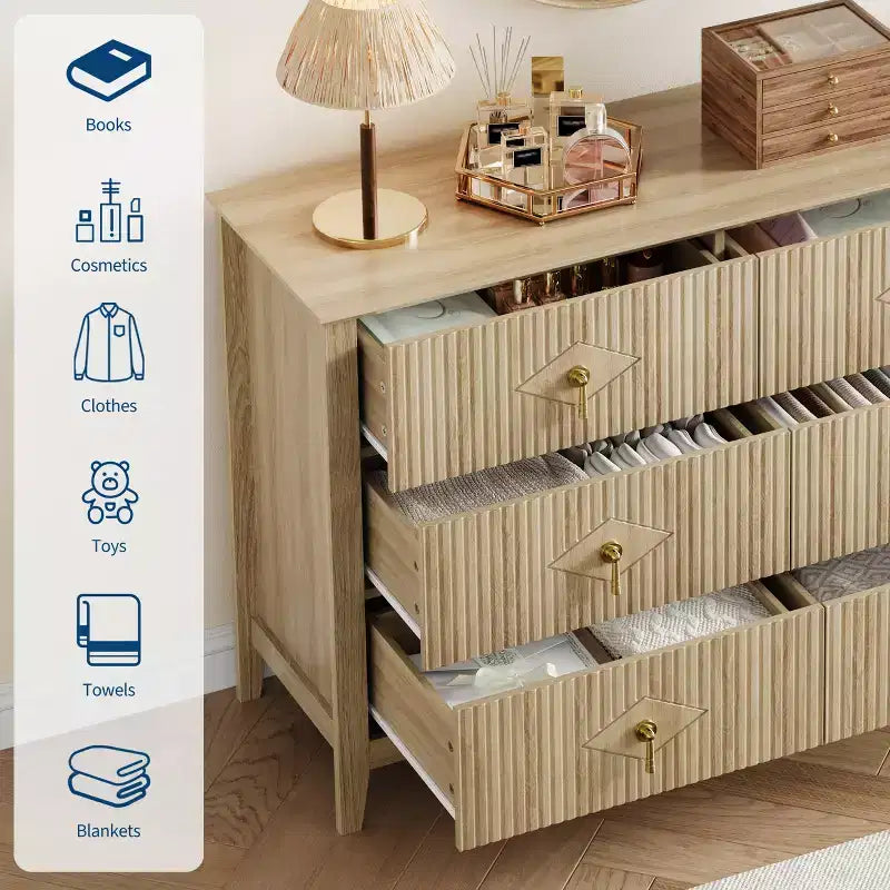 Commode à 6 tiroirs, commode de chambre moderne en bois avec tiroirs de rangement, meuble TV de style ferme pour salon, chambre à coucher, couloir