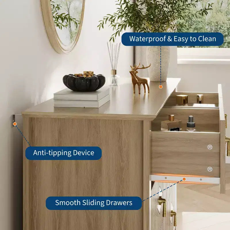Commode à 6 tiroirs, commode de chambre moderne en bois avec tiroirs de rangement, meuble TV de style ferme pour salon, chambre à coucher, couloir