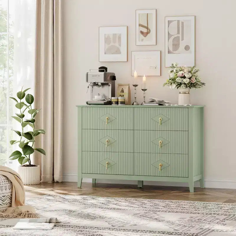 6-Drawer Dresser, Modern Wooden Bedroom Chest of Drawers With Storage Drawers, Farmhouse Style TV Stand for Living Room, Bedroom, Hallway