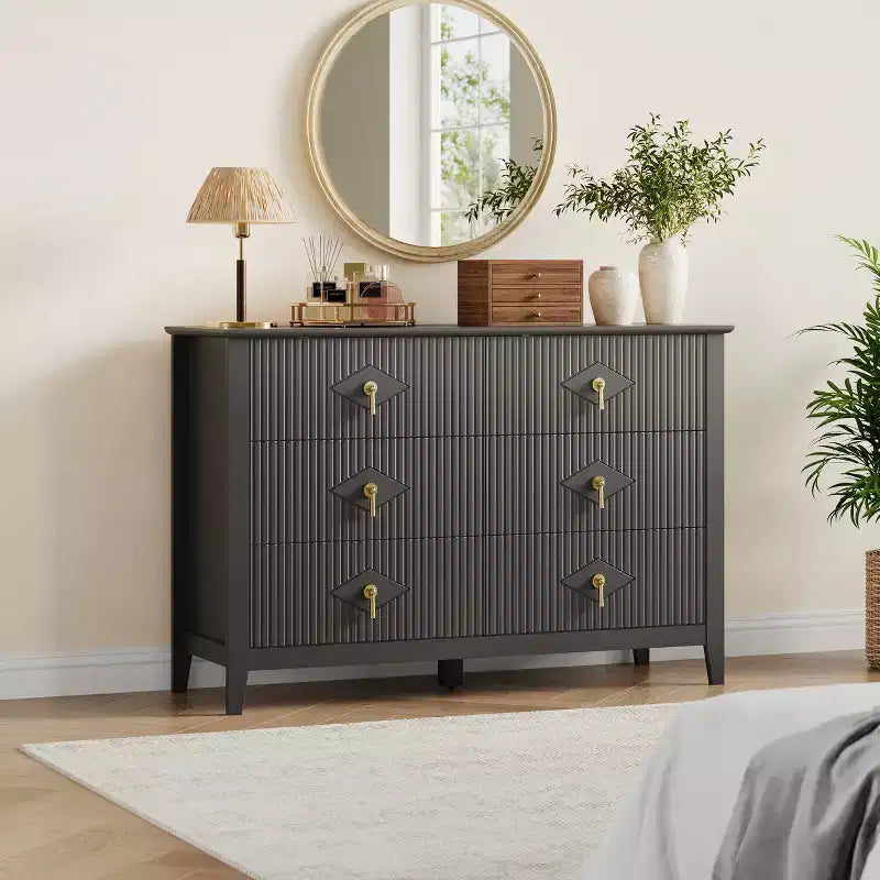 Commode à 6 tiroirs, commode de chambre moderne en bois avec tiroirs de rangement, meuble TV de style ferme pour salon, chambre à coucher, couloir
