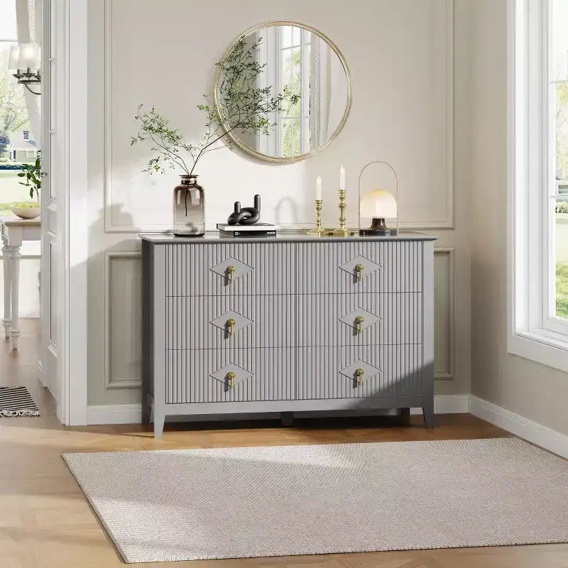 Commode à 6 tiroirs, commode de chambre moderne en bois avec tiroirs de rangement, meuble TV de style ferme pour salon, chambre à coucher, couloir