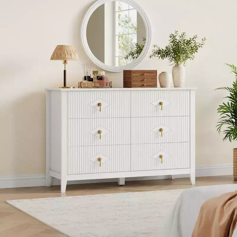 Commode à 6 tiroirs, commode de chambre moderne en bois avec tiroirs de rangement, meuble TV de style ferme pour salon, chambre à coucher, couloir